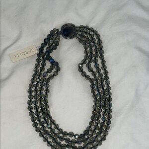 CAROLEE Signed Smoky Crystal Iridescent Multi-strand Necklace
